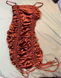 Brown Satin Ruched Mini Dress Small