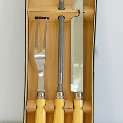 Vintage Three-Piece Carving Set Stainless Steel Mid-Century Original Box