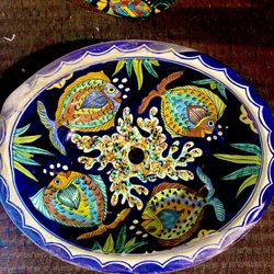 Hand-painted  Tropical  Sink and Mirror Set