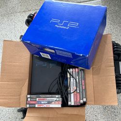PlayStation 2 with 2 Controllers & Games, Original Box PS2