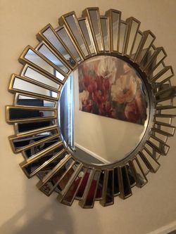 Pair One Gold End Silver Round Mirror