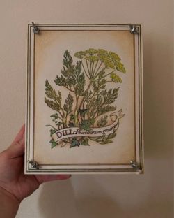 Vintage Wooden Flower Press with Dill Botanical Illustration