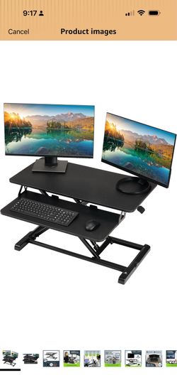 Height Adjustable Standing Desk 32” Wide Sit to Stand Converter Stand Up Desk Tabletop Workstation for Dual Monitor Riser