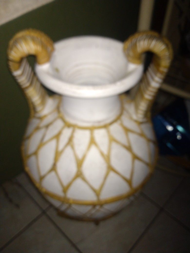oversized amphora vase with woven wicker
