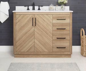 Huckleberry 42 in. Single Sink Freestanding Weathered Tan Bath Vanity with White Engineered Marble Top (Assembled)