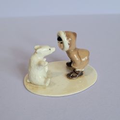  Vintage Hagen Renaker Specialty High Gloss Polar Bear Cub and Eskimo Tot on Base figurine 