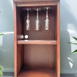 mahogany wood 2-layer wood liquid wine / modular bar tower w/ glass rack 
