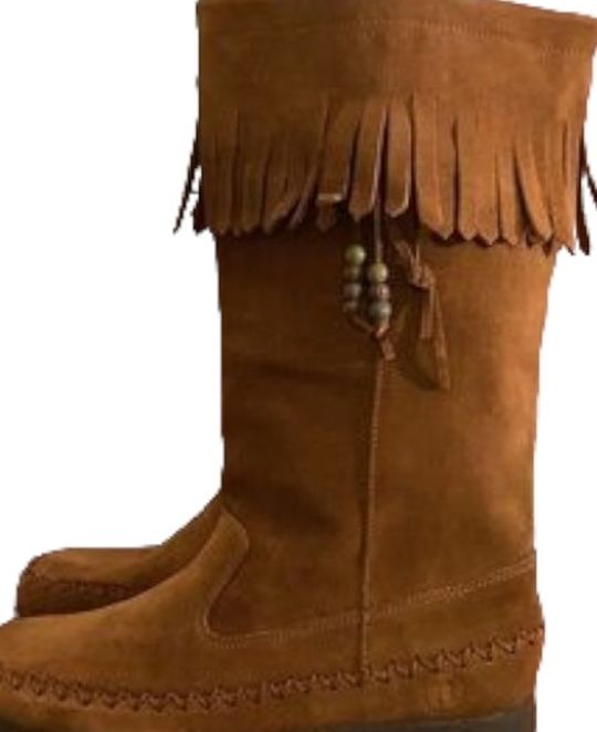 Report Women’s Dubais Fringe Camel Color Moccasin Suede Boots Size 8