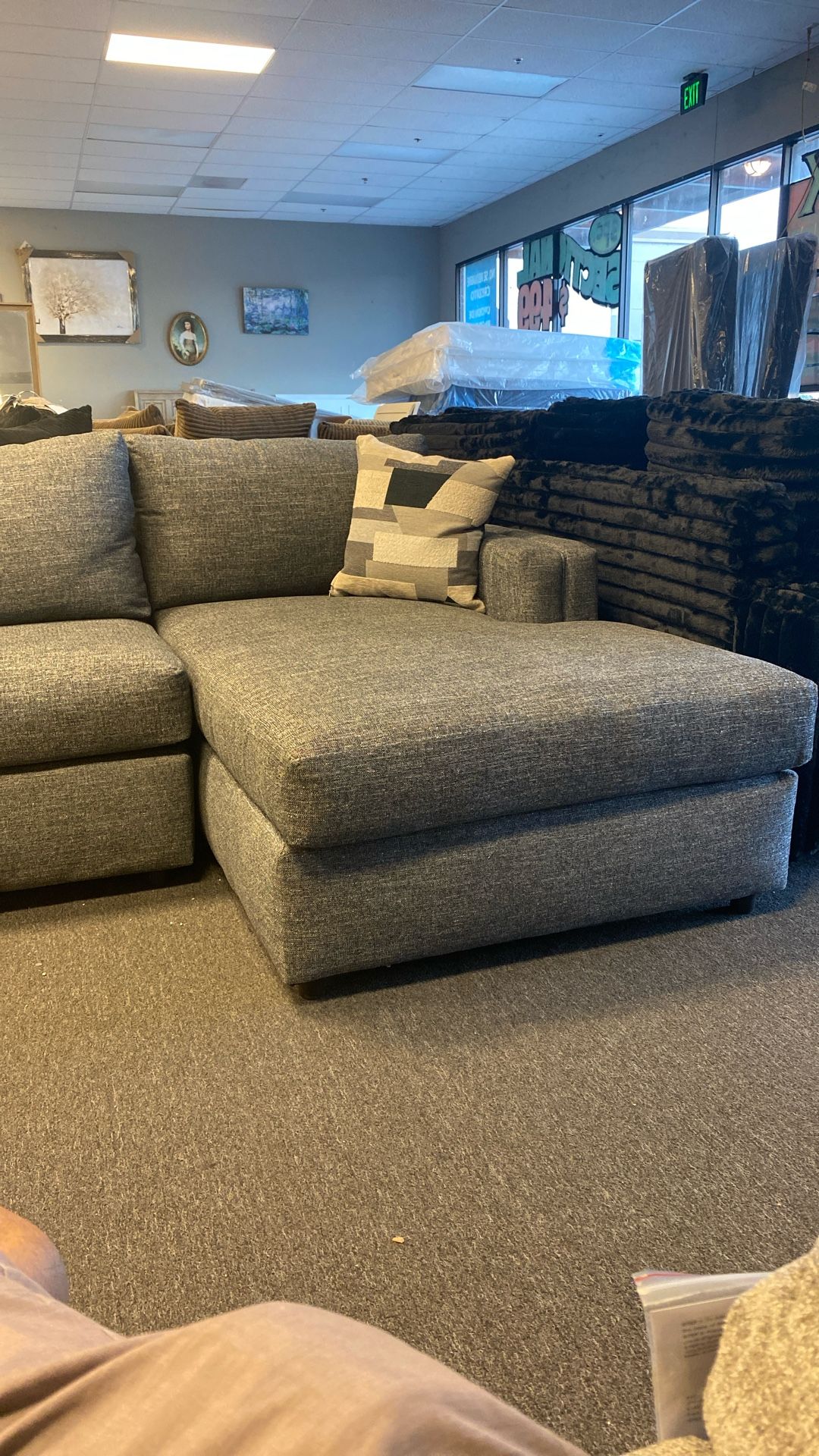 Custom Made Grey 2 Pc Sectional Grey Fabric Strong Linen Brand New Right Chaise And Left Chaise Available Can Deliver