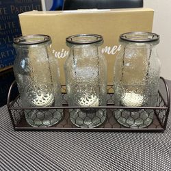PartyLite VINTAGE MILK BOTTLE TEALIGHT TRIO WITH TRAY