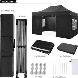 10x15 Pop up Canopy Tent Heavy Duty with 4 Sidewalls, Easy Set-up Commercial Outdoor Party Tent, 100% Waterproof Wedding Canopy Gazebo, Height Adjus