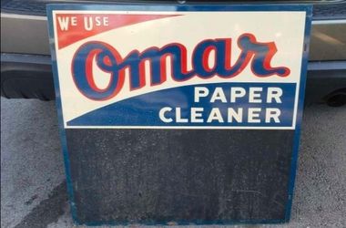 Vintage OMAR Paper Cleaner Metal Sign with Chalkboard - Double Sided and Large - HTF