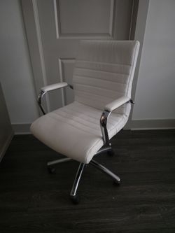 Office desk adjustable chair with coasters white faux soft leather
