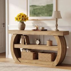 63" F-arm-house C-onsol-e T -able, 3-Tier Wooden E-ntry-way T-able S-ofa C-onsole