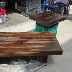 Wood Coffee Table And Side Tables 