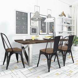 Brand New In Box Yaheetech 18 Inch Classic Iron Metal Dining Chair with Wood Top/Seat Indoor-Outdoor Use Chic Dining Bistro Cafe Side Barstool Bar Cha