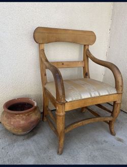 Rustic Vintage Solid Wood Accent Chair,  Wide Seat Reupholstered