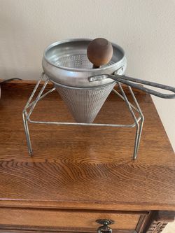 Vintage silver aluminum cone sieve colander