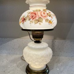 Vintage Hurricane Milk Glass Rose Poppy Gone With The Wind Lamp 
