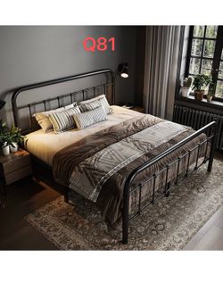 Q81 Allewie Queen Size Metal Platform Bed Frame with Victorian Style Wrought Iron-Art Headboard/Footboard, No Box Spring Required, Black