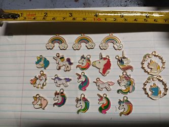 20 Pc Collection of Assorted Unicorns and Rainbows Painted Charms