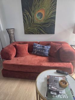 Rust Orange Corduroy Sofa
