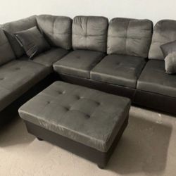 Gray Sectional Sofa Grey  Microfiber Couch With Storage Ottoman And Pillows New In Packaging 