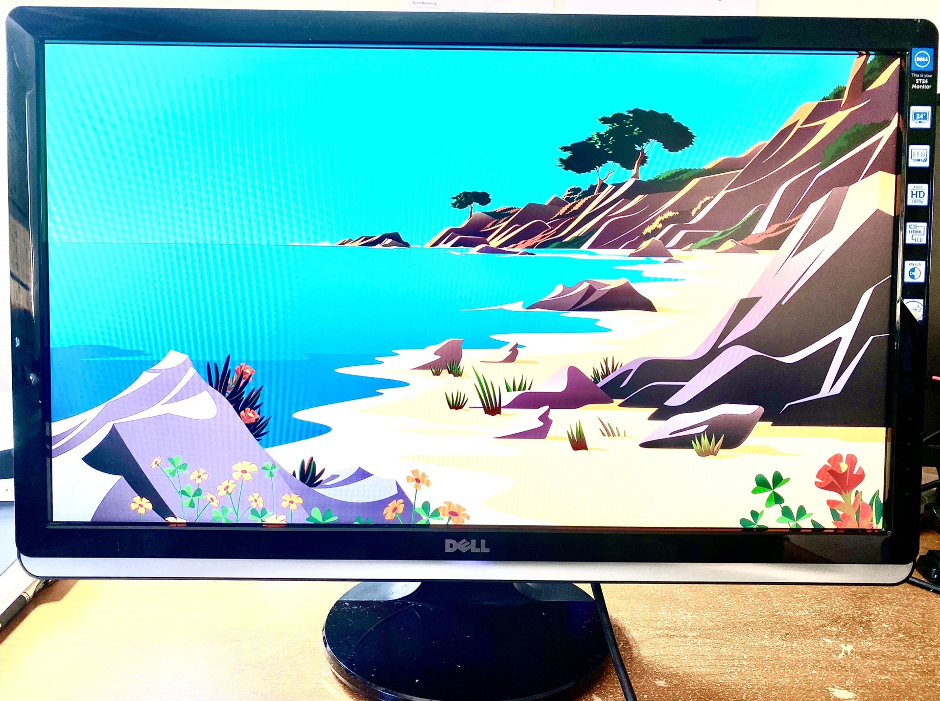 Dell 24 inch Widescreen LED LCD Monitor w/Power Cable ST2421L HDMI, DVI-D, VGA D-Sub, Audio in/out
