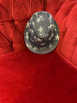 Dark Blue Straw Fedora Hat with Snowflake Pattern