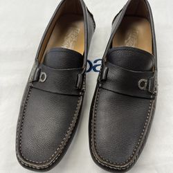 SALVATORE FERRAGAMO Brown Leather Side Gancio Bit Loafer Moccasins US Size 8.5 D