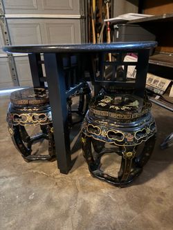 Vintage Mid Century Asian Lacquer Table Set – 5 Piece