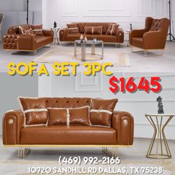 Lnew Hazel Leather Living Room Sofa Set 3pc - Delivery And Financing Available 