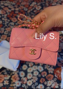 Chanel pink caviar classic flap card holder wallet on chain