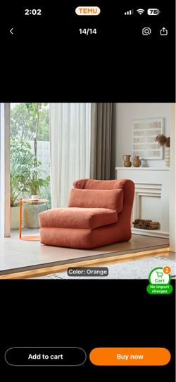Orange Fabric Armless Accent Sleeper Chair