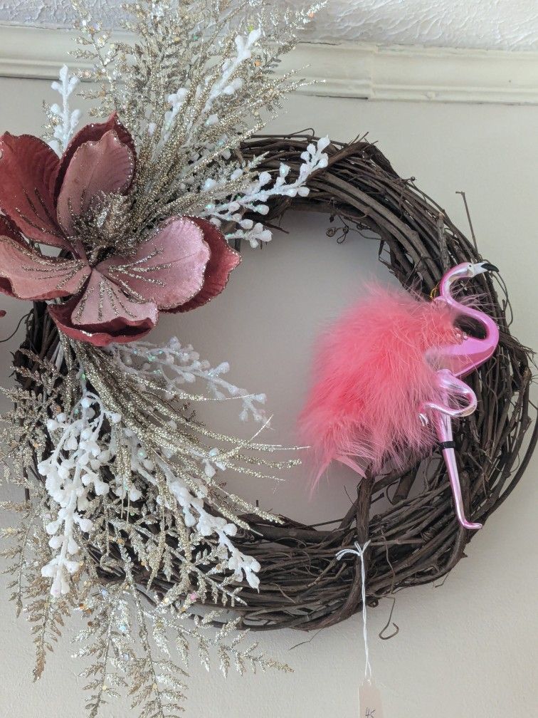 Handmade Grapevine Wreath With Flamingo 🦩