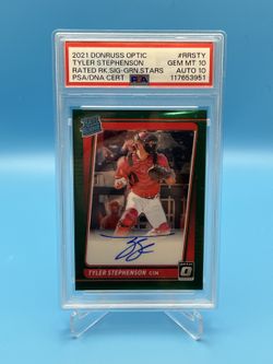 Tyler Stephenson 2021 Donruss Optic Rated Rookie Auto Green Stars /75 - PSA 10 Auto 10