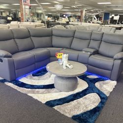 L-shaped Gel Leather Sectional Sofa W/ LED Lights For Sale ( Furniture Assembly) 