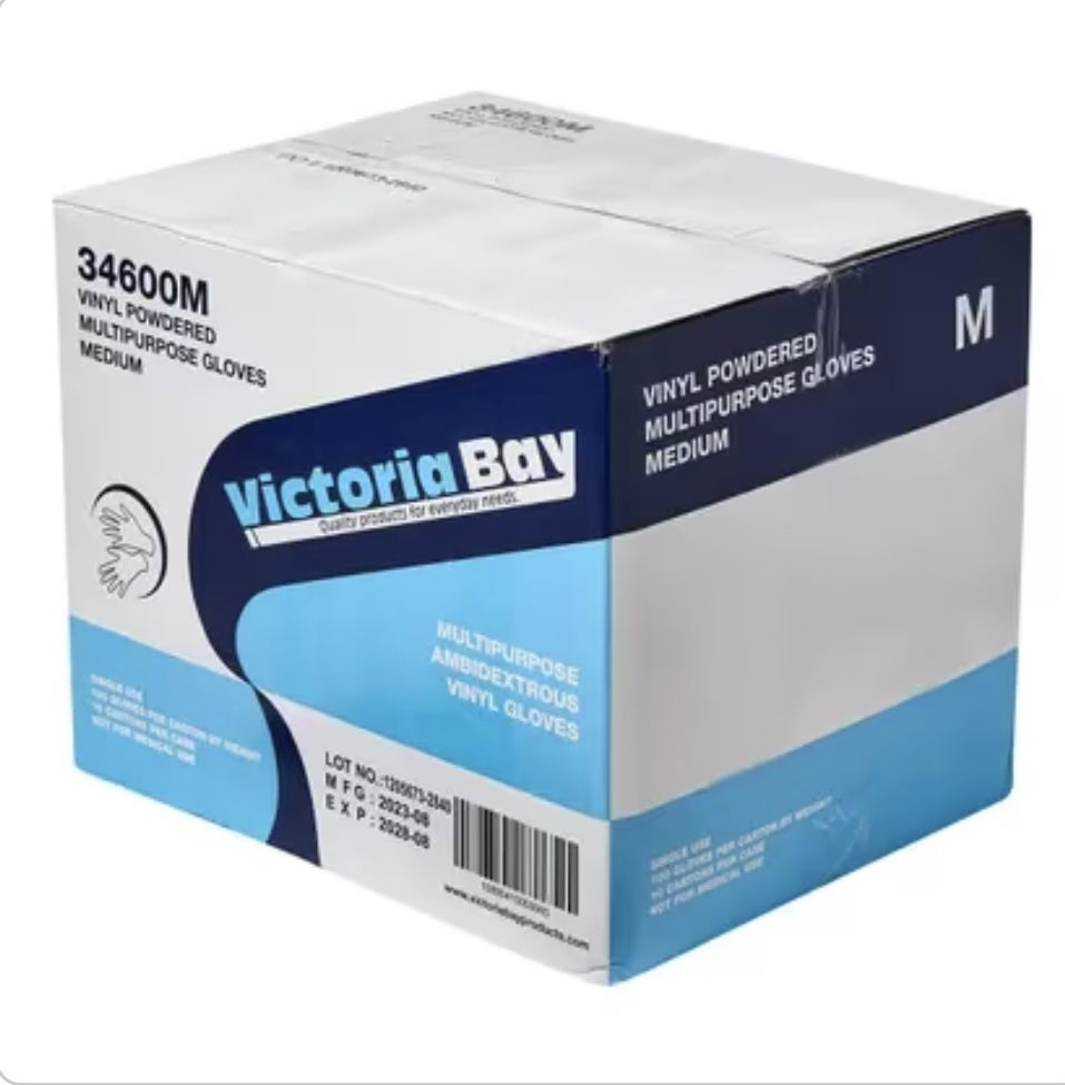 Victoria Bay Vinyl Powder Free Multipurpose Gloves 10 pack of 100 1000 Gloves M