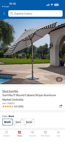 SunVilla 11' Round Cabana Stripe Aluminum Market Umbrella