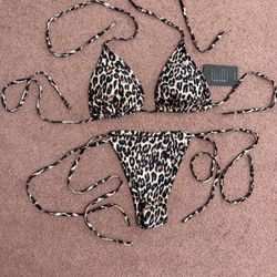 New medium cheetah animal print leopard goth bikini gothic boho swimsuit black 