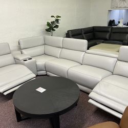 Furniture- Beyond Leather 6 Pc Sectional With 3 Power Recliners- Krofton 