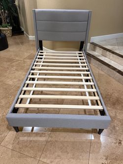 Twin Bed Frame With Wingback Headboard Linen