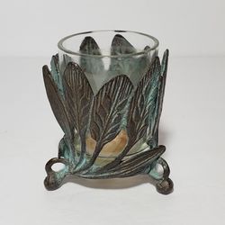 Cast Brass Leaves Candle Holder 3" 