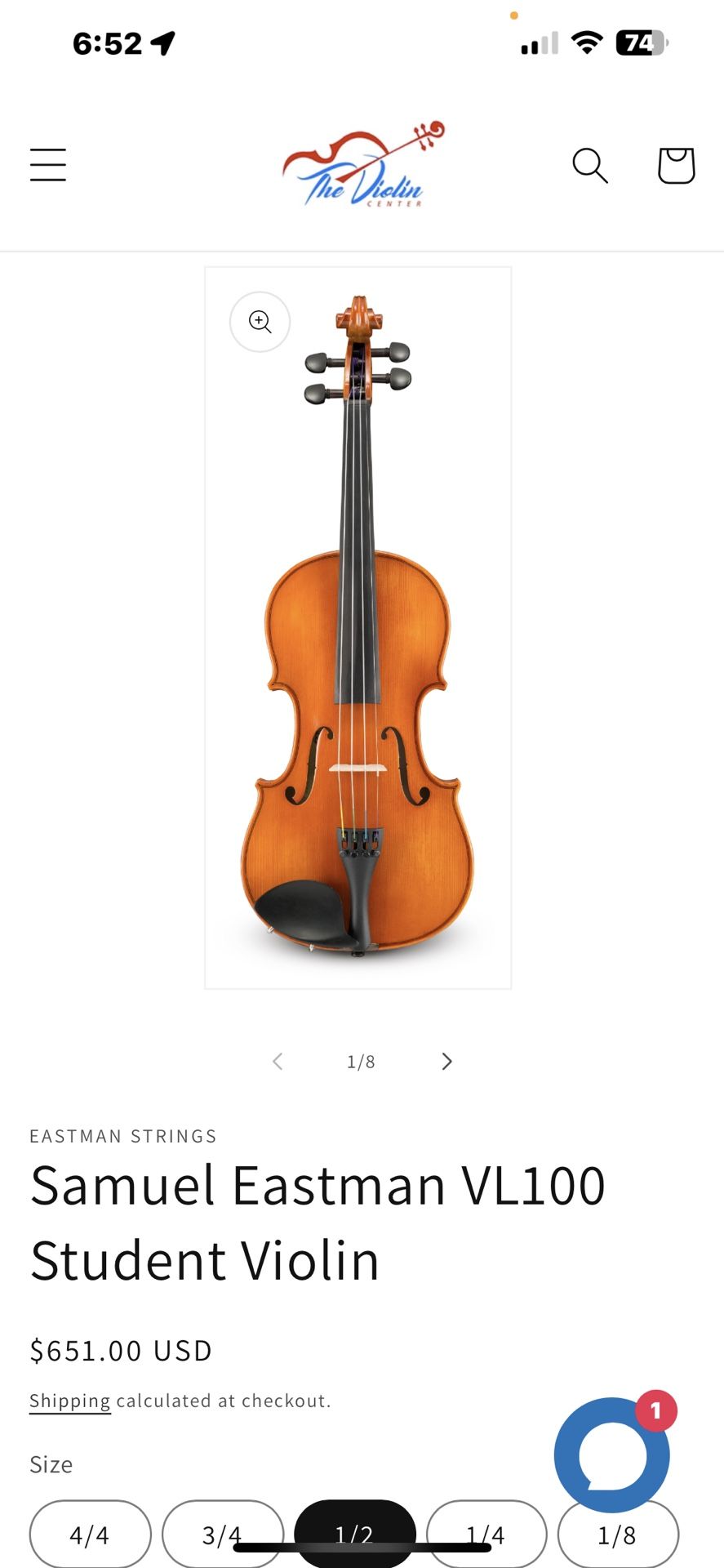 1/2 Size Samuel Eastman Violin