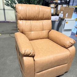 Light Brown PU Leather Electric Recliner Power Zero Gravity Chair 