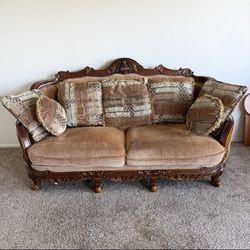 Vintage Curved Solid Wood Victorian 3 Seater Sofa Couch Clean and Good Condition