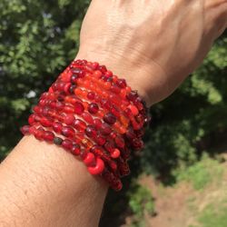 Red Bracelet, Beaded Bracelet , Handmade Bracelet/ Necklace, Red Stretch Wrapping Stackable Bracelet Red Necklace, Gift for Mom