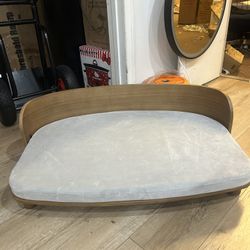 Dog Sofa, Dog Beds with Removable Cushion Pet Sofa with Solid Wood Legs and Bent Wood Back Dog Couch for Dogs and Cat-Small Light Grey