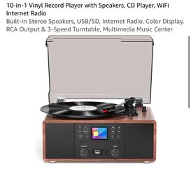 10-in-1 Vinyl Record Player with CD and WiFi Radio