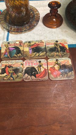 Vintage Spanish coasters (6) wood